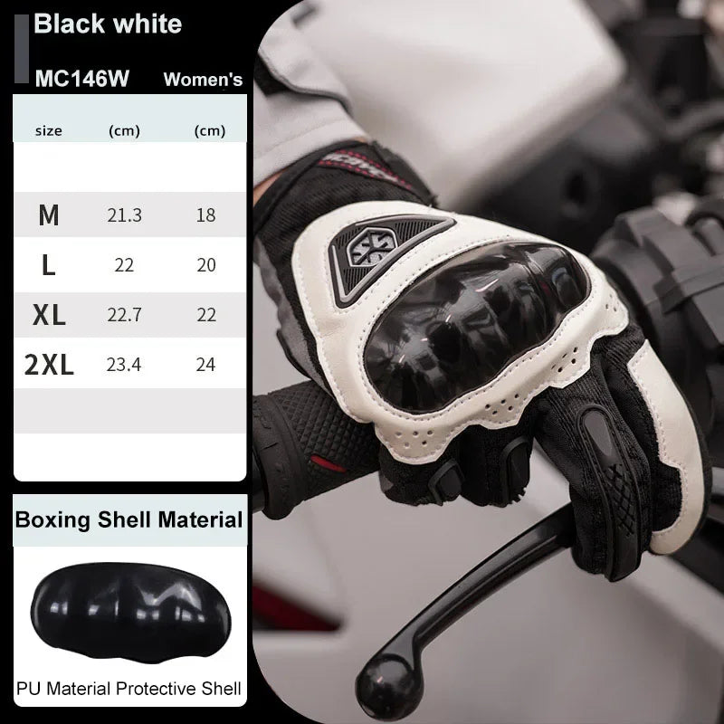 MC146W Black white Color Motorcycle Riding Gloves Full Finger – Breathable Touchscreen