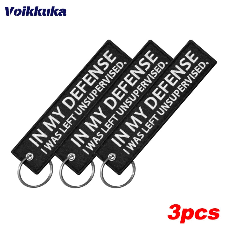 3pcs Color Funny Embroidered Keychain Tag – In My Defense Quote