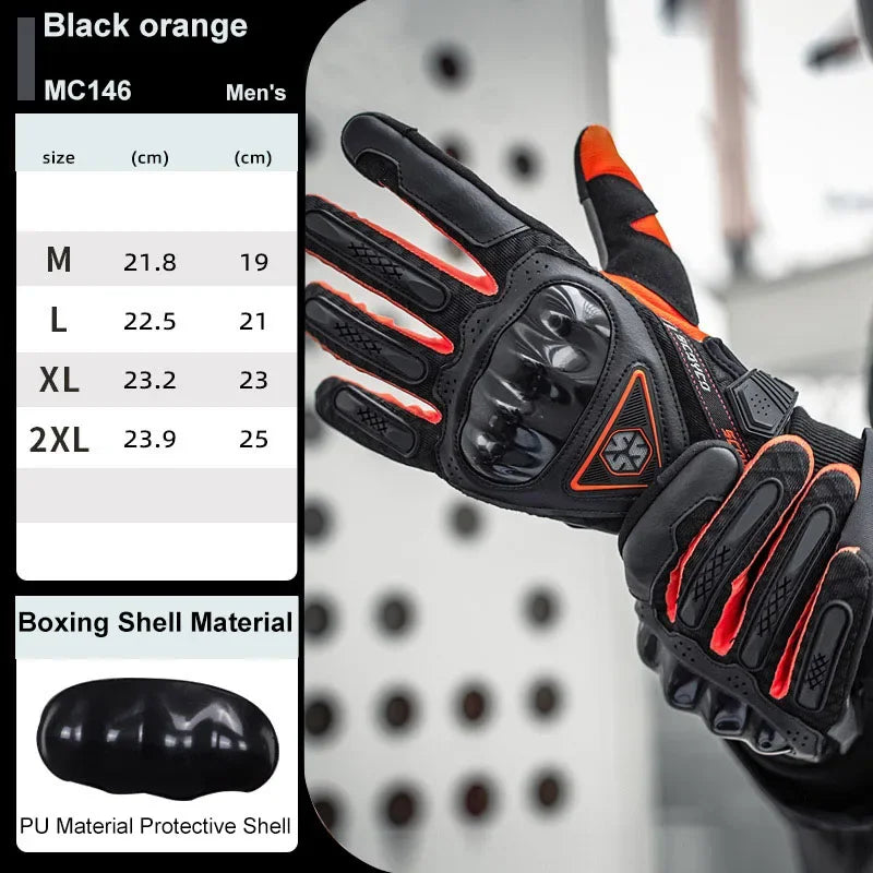 MC146 Black orange Color Motorcycle Riding Gloves Full Finger – Breathable Touchscreen