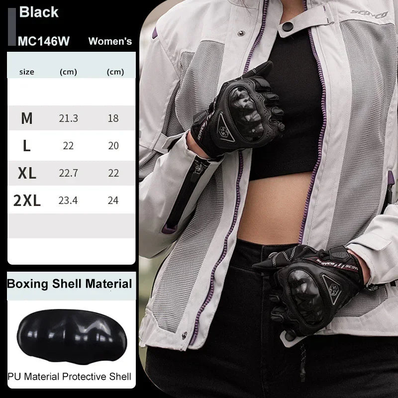 MC146W Black Color Motorcycle Riding Gloves Full Finger – Breathable Touchscreen