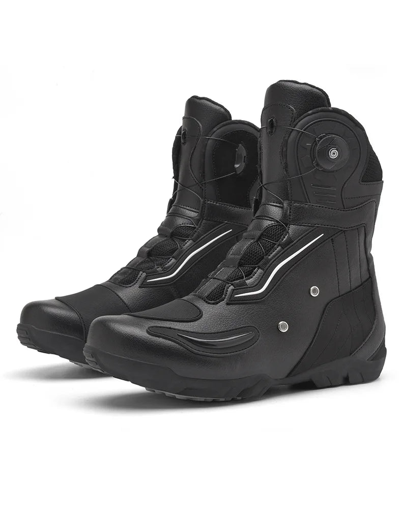 JC-608 Black Color Waterproof Leather Motorcycle Boots With Anti-Slip Sole