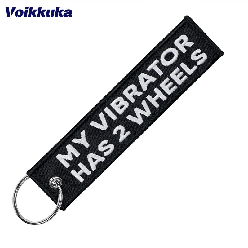 Funny Motorcycle Keychain Tag With Embroidered Text