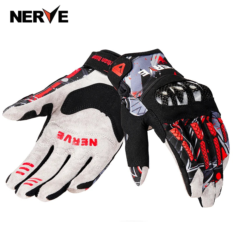 KQ1058-Red Color Motorcycle Riding Gloves Full Finger With Carbon Fiber