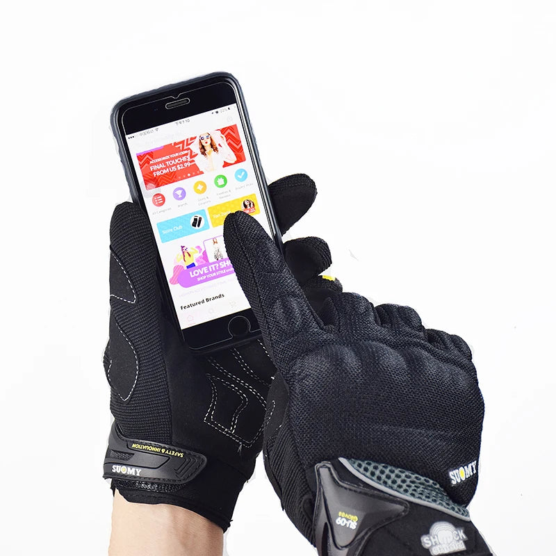 SUOMY Breathable Full Finger Racing Motorcycle Gloves Quality Stylishly Decorated Antiskid Wearable Gloves Large Size XXL Black