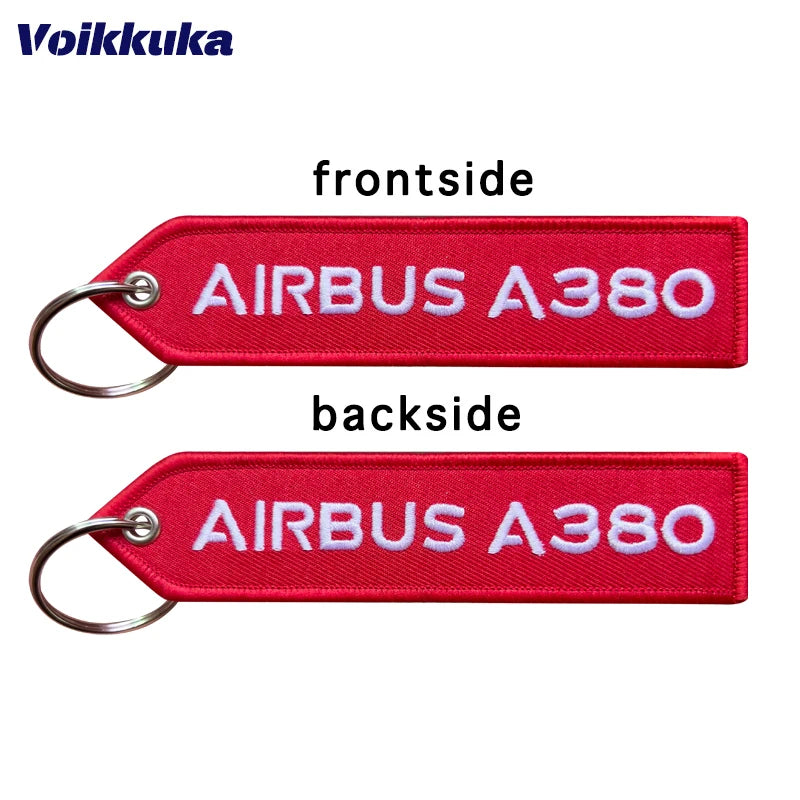 Airbus A380 Embroidered Red Tag Aviation Keychain
