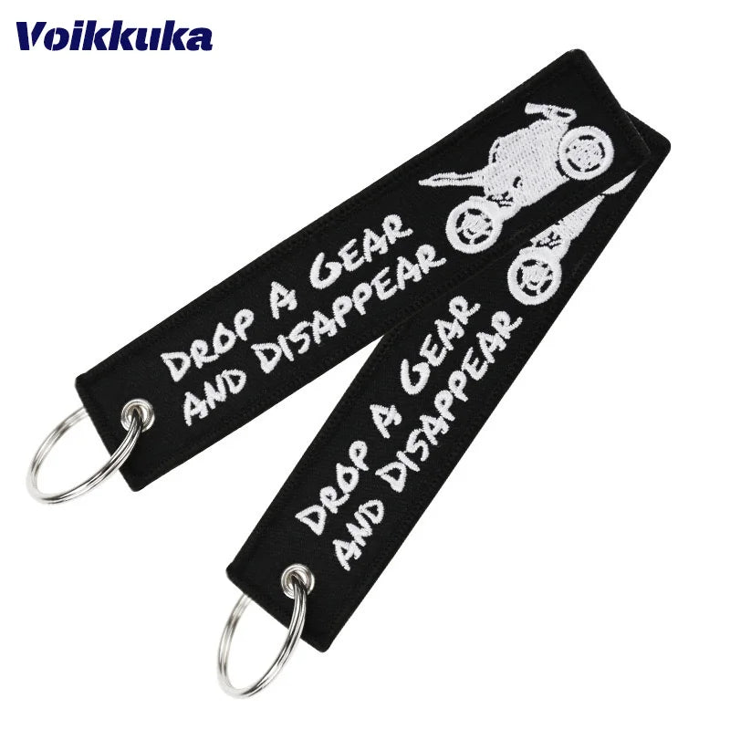 Drop A Gear Motorcycle Keychain – Double-Sided Embroidered