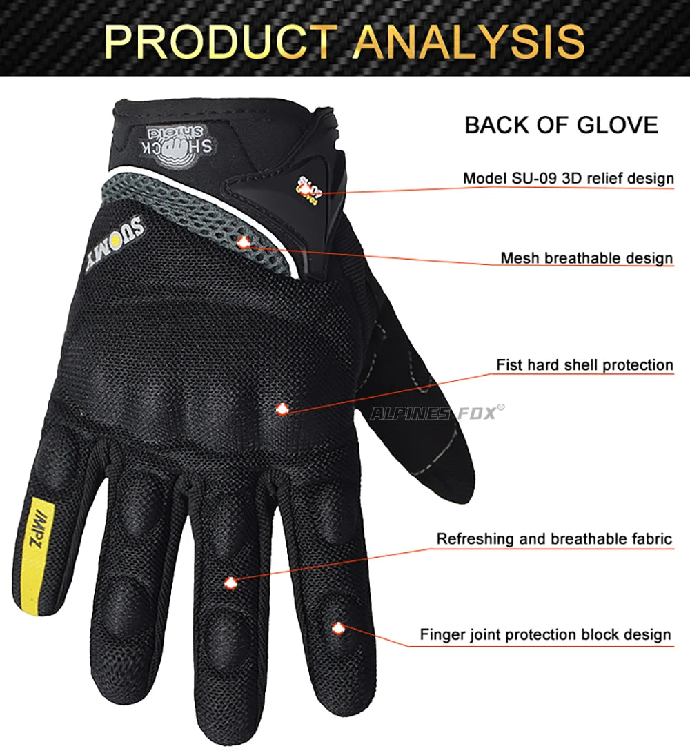 SUOMY Breathable Full Finger Racing Motorcycle Gloves Quality Stylishly Decorated Antiskid Wearable Gloves Large Size XXL Black