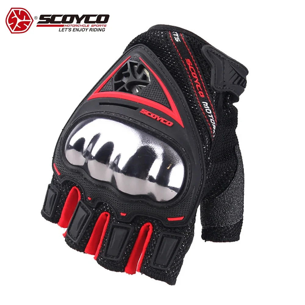 MC44D-Red Color Breathable Half Finger Motorcycle Riding Gloves