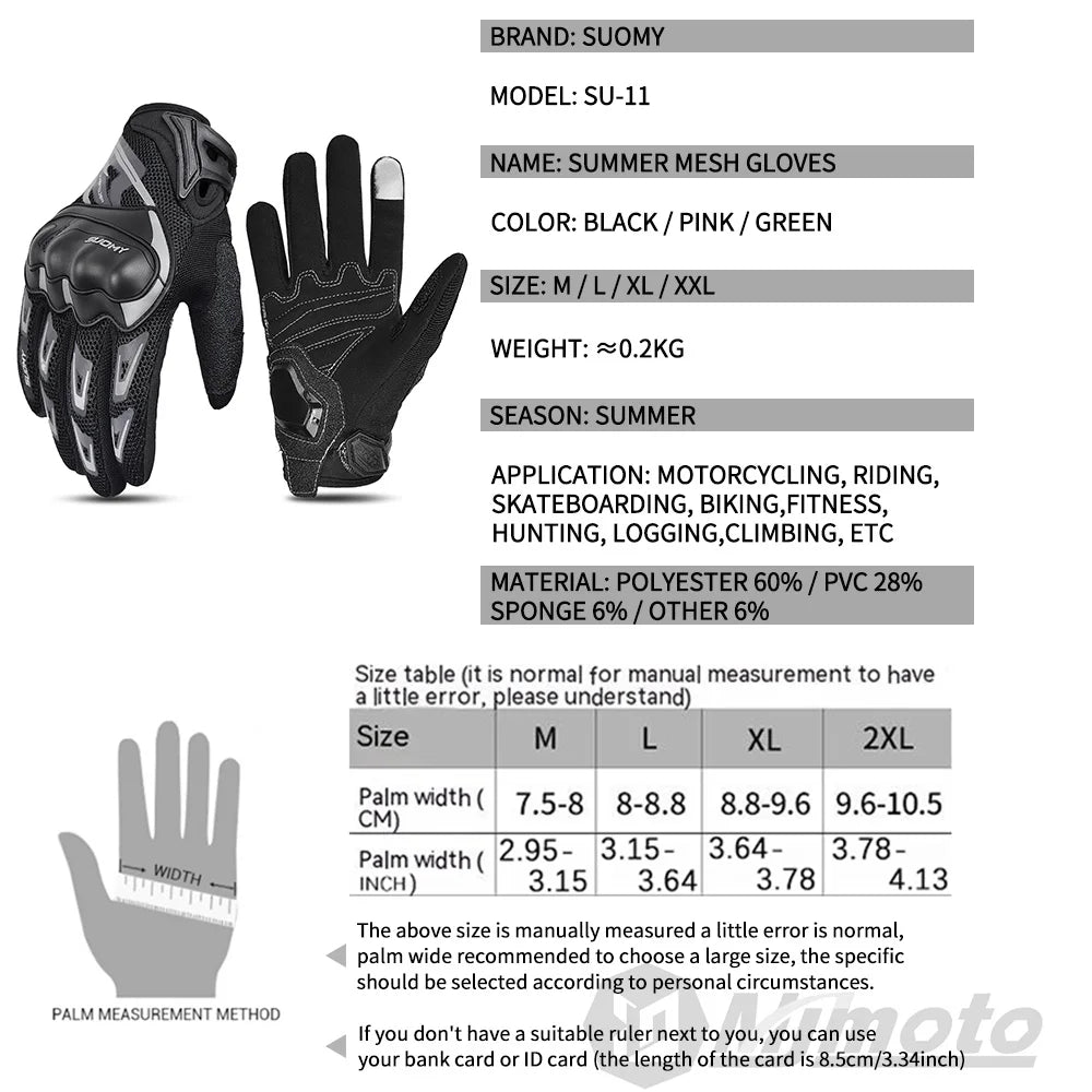 Suomy Motorcycle Gloves Summer Mesh Breathable Moto Gloves Men Women Touch Screen Motocross Gloves Touch Screen Cycling Gloves