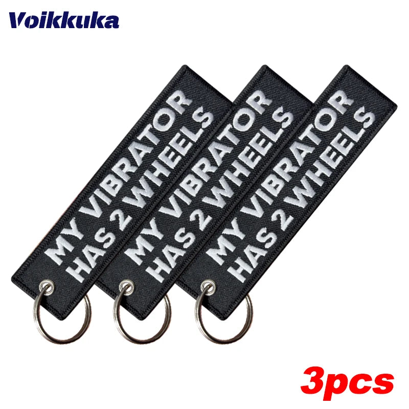 3pcs Color Funny Motorcycle Keychain Tag With Embroidered Text