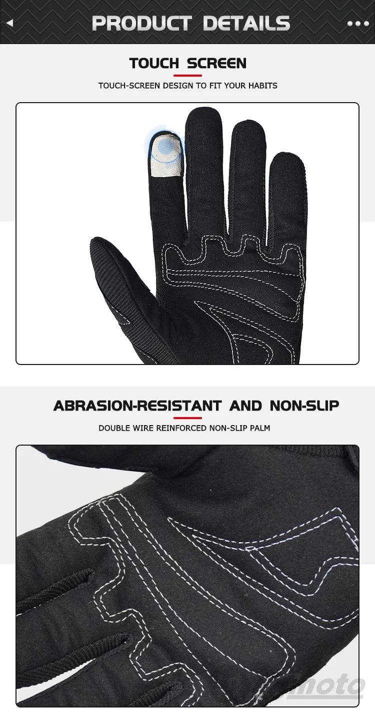 Breathable Full Finger Racing Motorcycle Gloves Quality Stylishly Decorated Antiskid Wearable Gloves Size M-XXL Black
