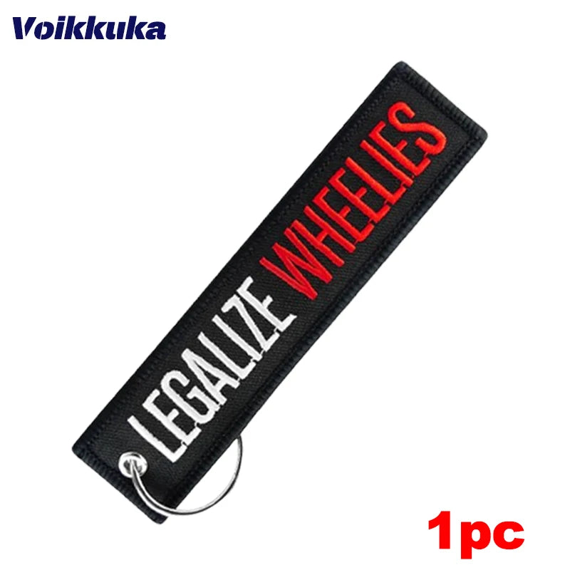 1pc Color Legalize Wheelies Embroidered Motorcycle Keychain Tag