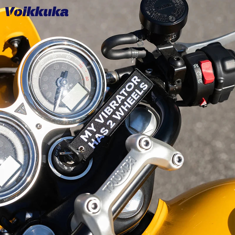 Funny Motorcycle Keychain Tag With Embroidered Text