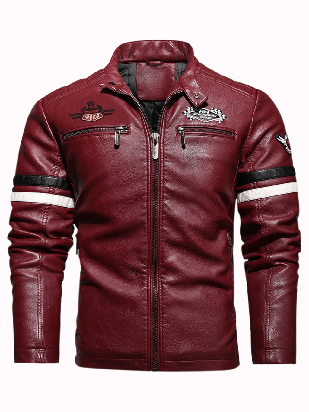 Men's PU Leather Biker Jacket With Embroidered Panels