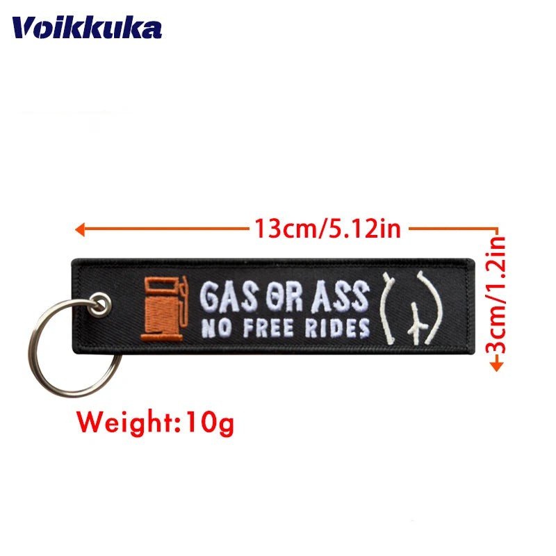 Funny Motorcycle Keychain Tag With Embroidered Quote