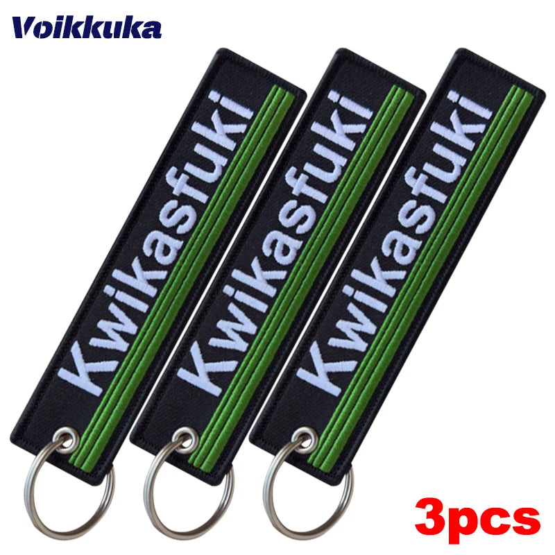 3pcs Color Funny Kwikasfuki Embroidered Keychain Tag Key Ring