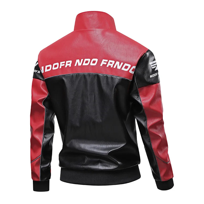 Men’s PU Leather Moto Jacket With Stand Collar