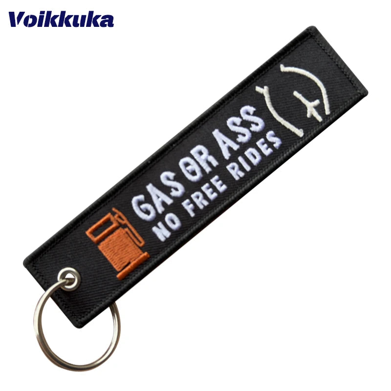 Funny Motorcycle Keychain Tag With Embroidered Quote