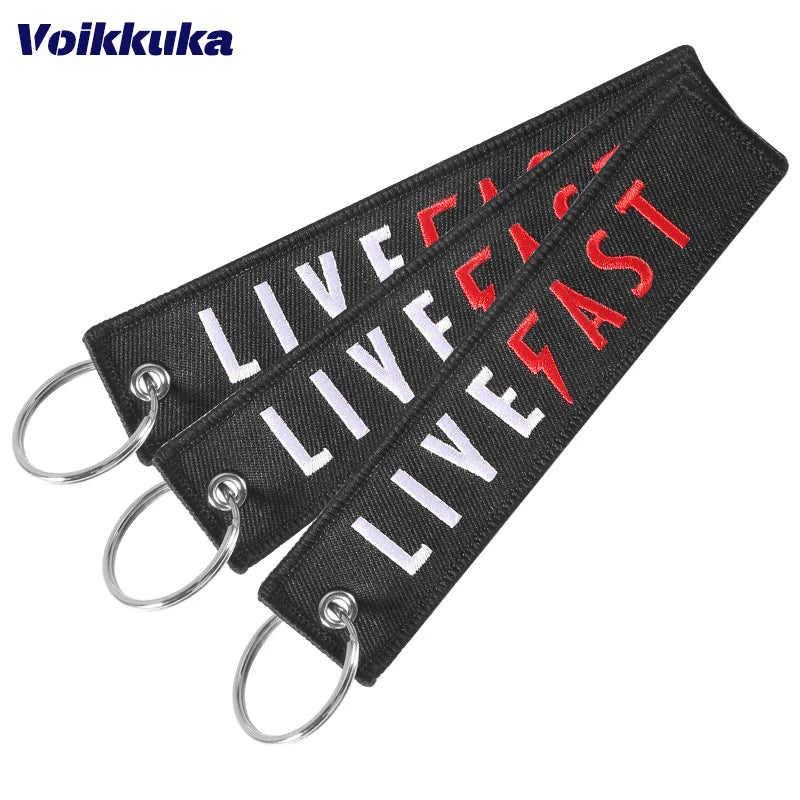 Live Fast Motorcycle Embroidered Keychain Tag