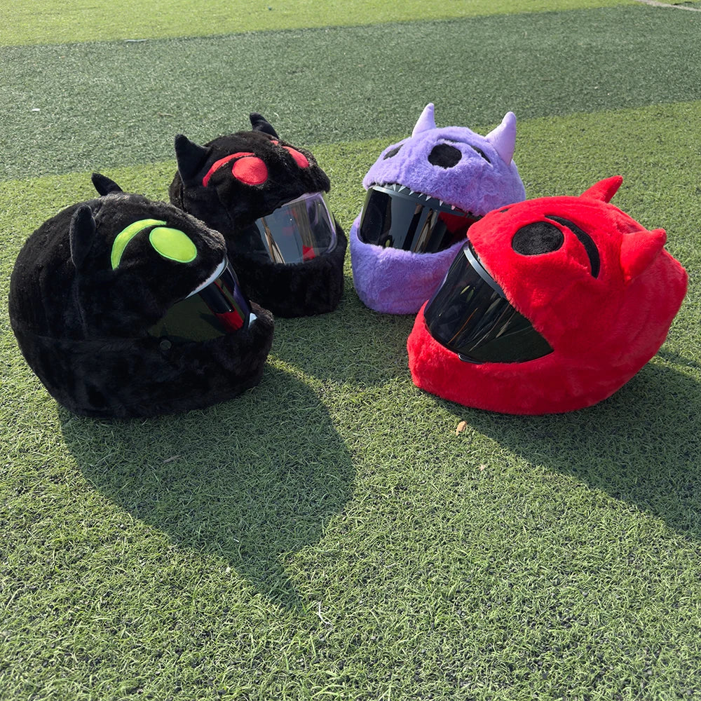 Cartoon Plush Motorcycle Helmet Cover With Animal Design - Throttlehead Apparel