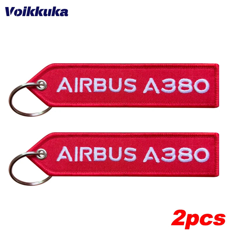 2pcs Color Airbus A380 Embroidered Red Tag Aviation Keychain