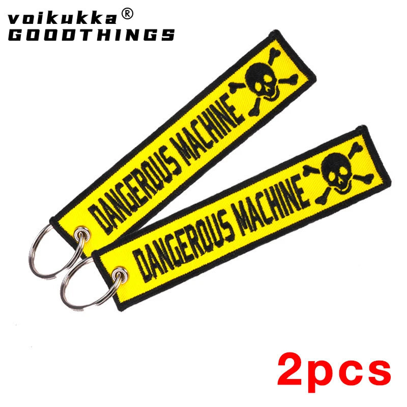 2pcs Color Dangerous Machine Double-Sided Yellow Embroidered Keychain
