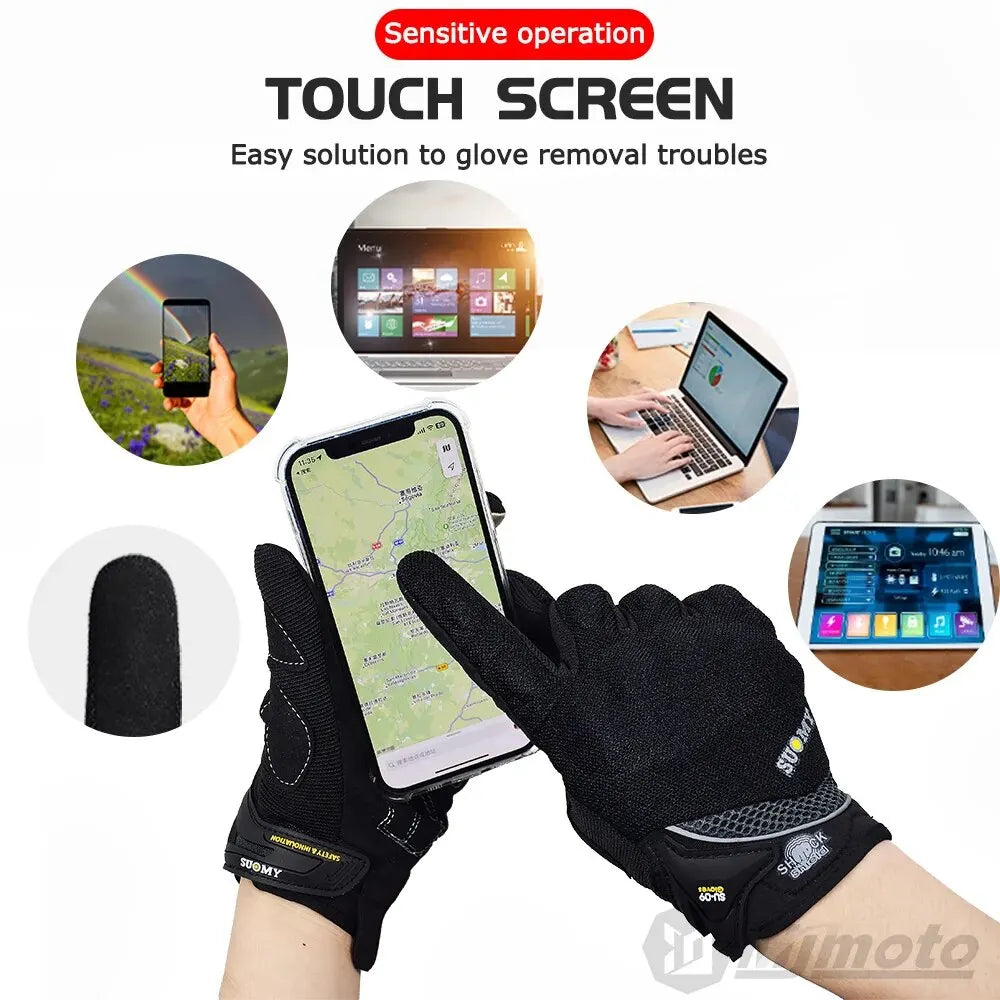 Breathable Full Finger Racing Motorcycle Gloves Quality Stylishly Decorated Antiskid Wearable Gloves Size M-XXL Black