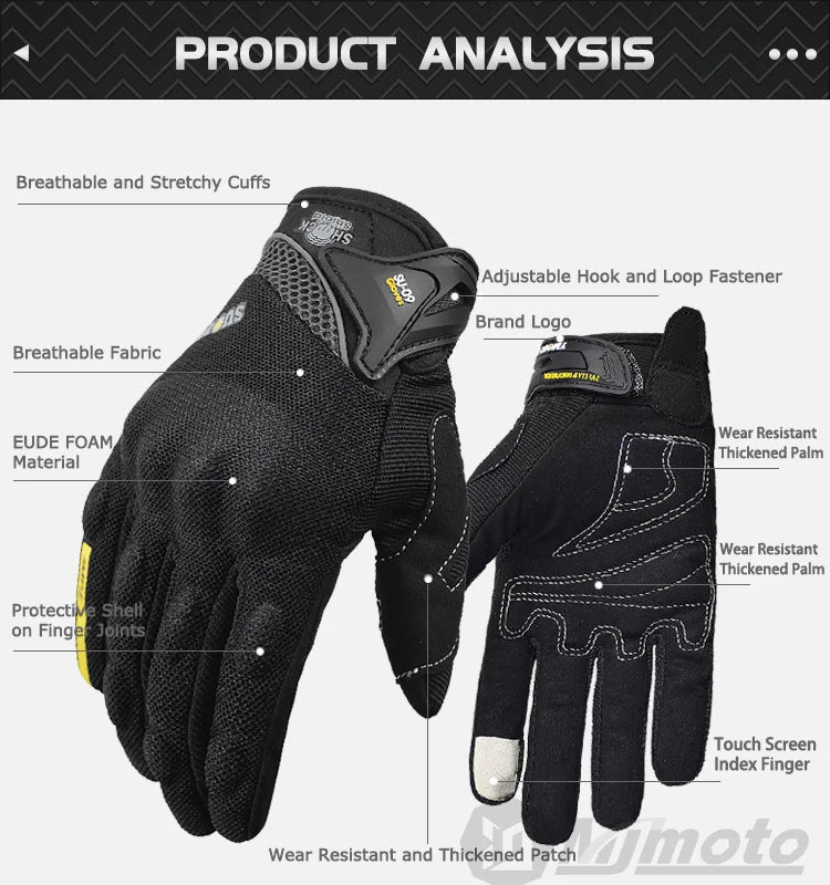 Breathable Full Finger Racing Motorcycle Gloves Quality Stylishly Decorated Antiskid Wearable Gloves Size M-XXL Black