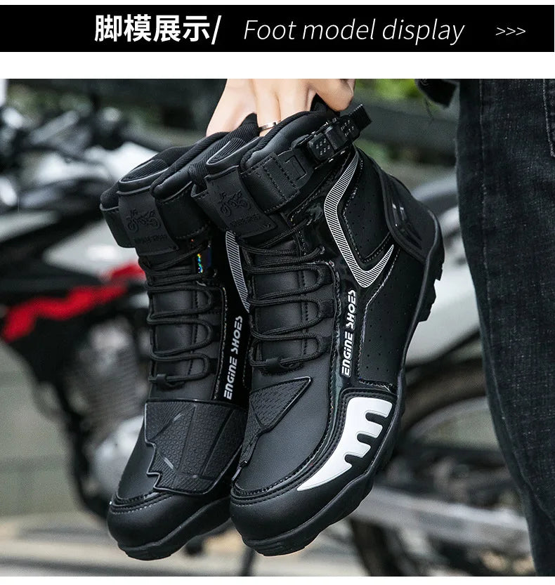 Men’s Waterproof Leather Motorcycle Riding Boots