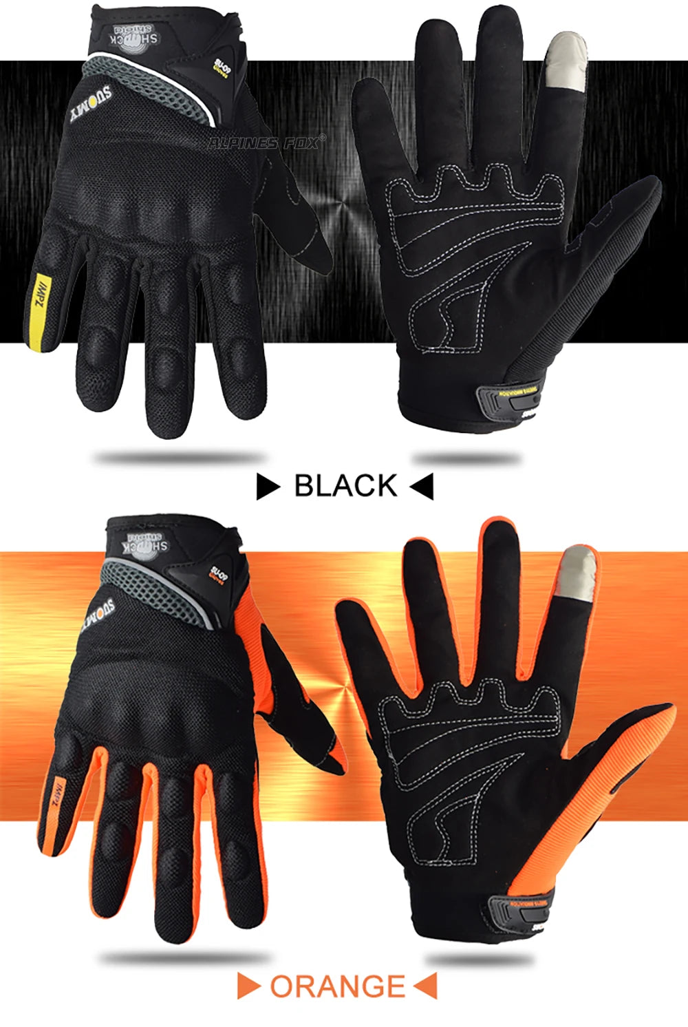 SUOMY Breathable Full Finger Racing Motorcycle Gloves Quality Stylishly Decorated Antiskid Wearable Gloves Large Size XXL Black