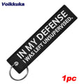 1pc Color Funny Embroidered Keychain Tag – In My Defense Quote
