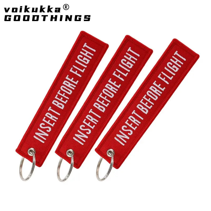 Remove Before Flight Embroidered Red Keychain Tag