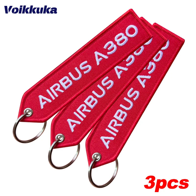 3pcs Color Airbus A380 Embroidered Red Tag Aviation Keychain