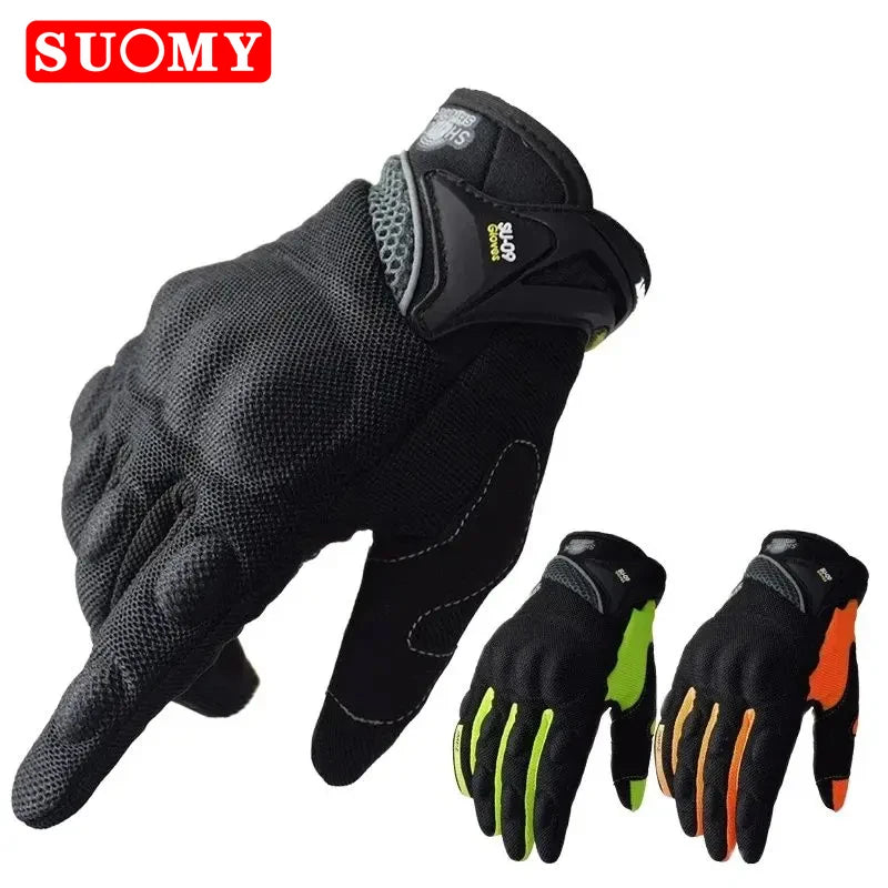 SUOMY Breathable Full Finger Racing Motorcycle Gloves Quality Stylishly Decorated Antiskid Wearable Gloves Large Size XXL Black