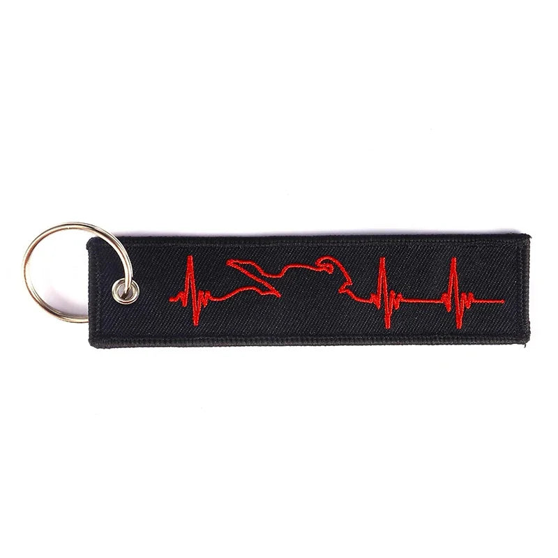 Motorcycle Heartbeat Embroidered Keychain Key Fob