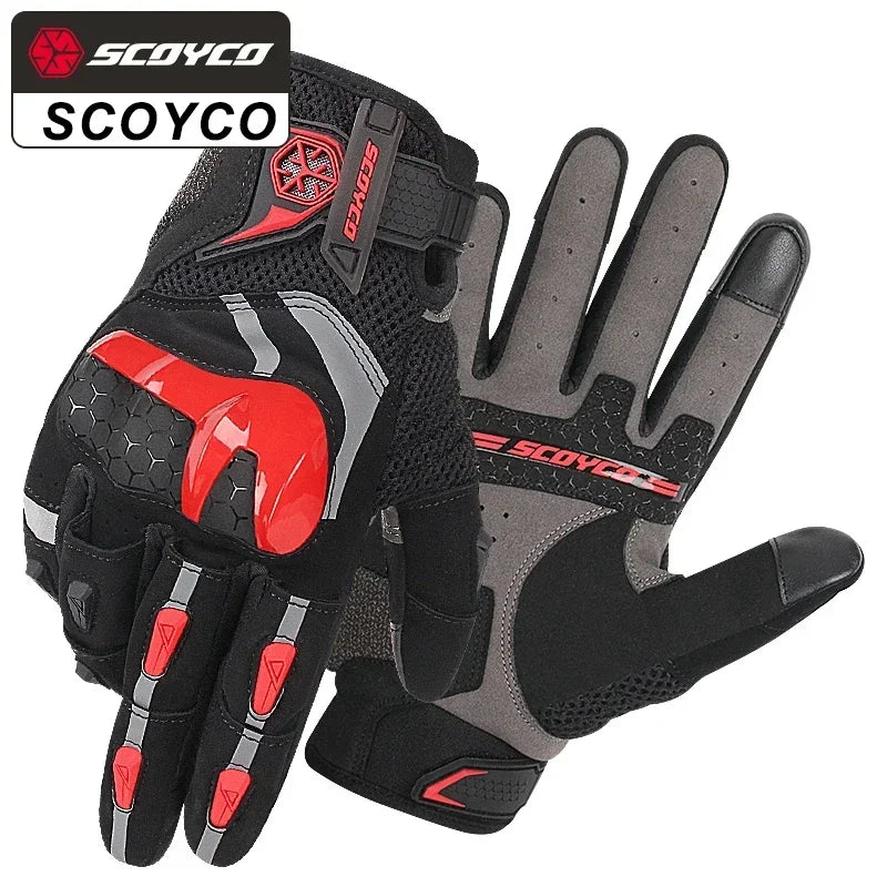 MC117-Red Color Motorcycle Riding Gloves Full Finger – Touchscreen Protection