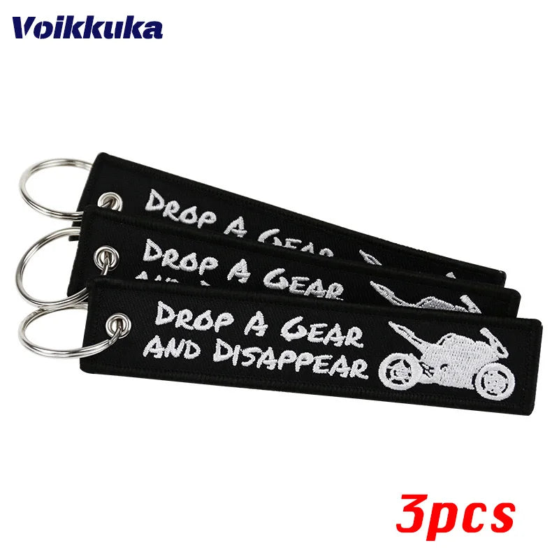 3pcs Color Drop A Gear Motorcycle Keychain – Double-Sided Embroidered
