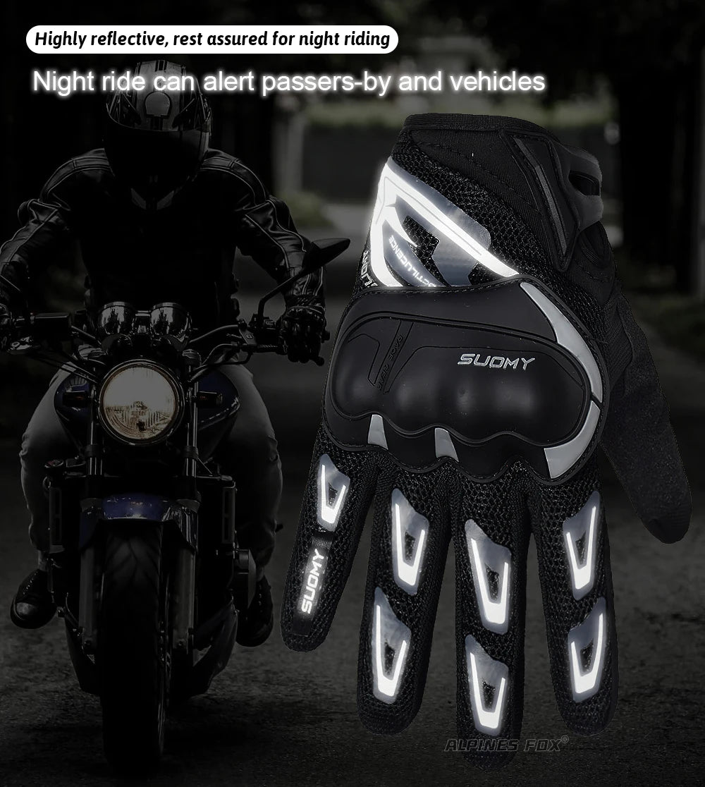 SUOMY Breathable Full Finger Racing Motorcycle Gloves Quality Stylishly Decorated Antiskid Wearable Gloves Large Size XXL Black