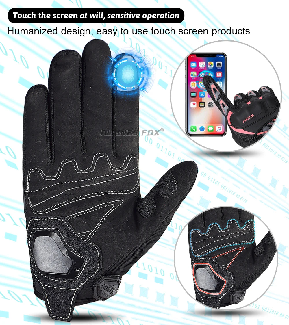 SUOMY Breathable Full Finger Racing Motorcycle Gloves Quality Stylishly Decorated Antiskid Wearable Gloves Large Size XXL Black
