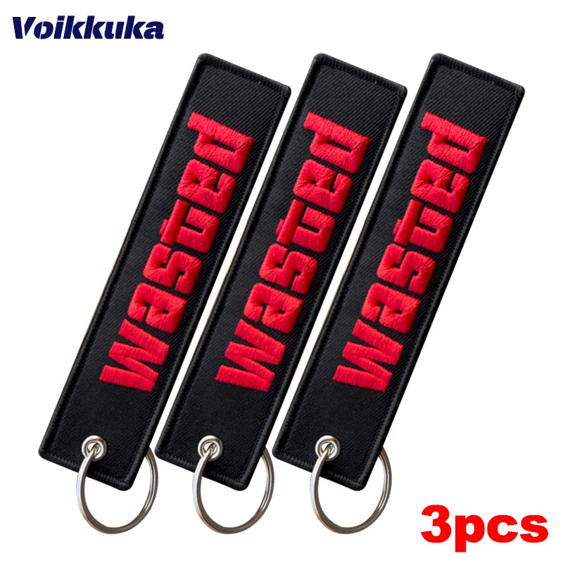 3pcs Color Black Wasted Embroidered Keychain Tag Key Ring