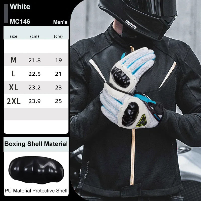 MC146 Black white Color Motorcycle Riding Gloves Full Finger – Breathable Touchscreen