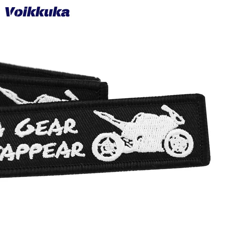 Drop A Gear Motorcycle Keychain – Double-Sided Embroidered