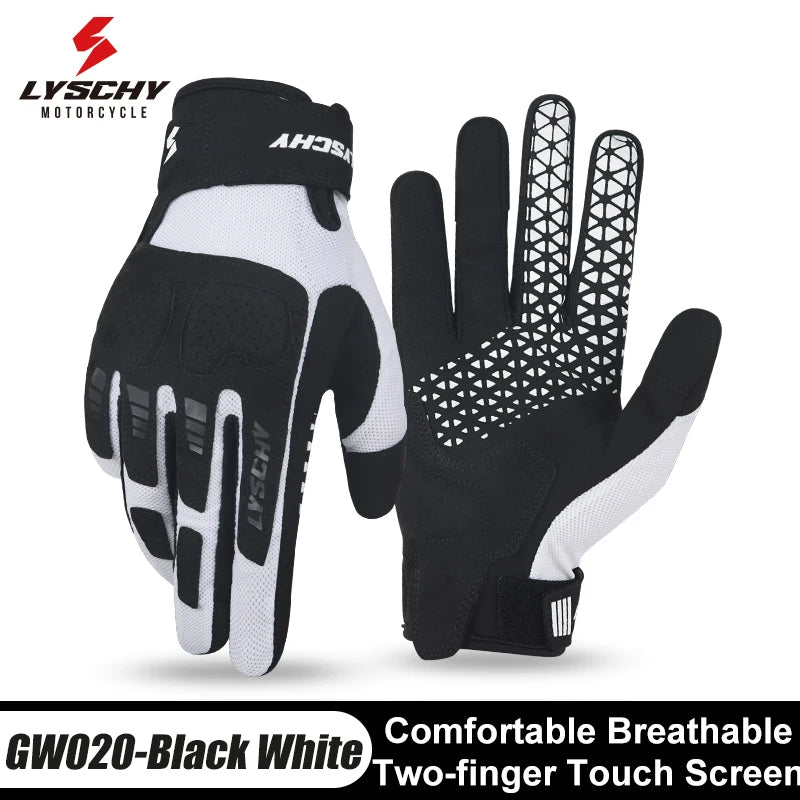 GW020-Black White Color Summer Motorcycle Riding Gloves – Breathable Touchscreen