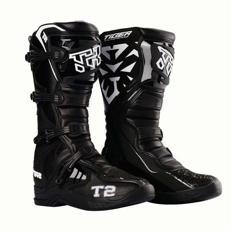 T2-Black Color Unisex Motocross Motorcycle Boots With Ankle Protection