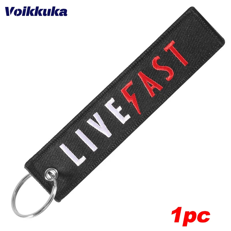 1pc Color Live Fast Motorcycle Embroidered Keychain Tag