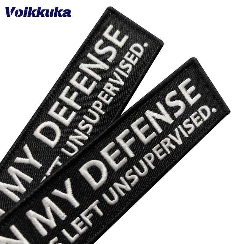 Funny Embroidered Keychain Tag – In My Defense Quote