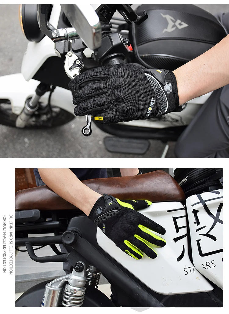 Breathable Full Finger Racing Motorcycle Gloves Quality Stylishly Decorated Antiskid Wearable Gloves Size M-XXL Black