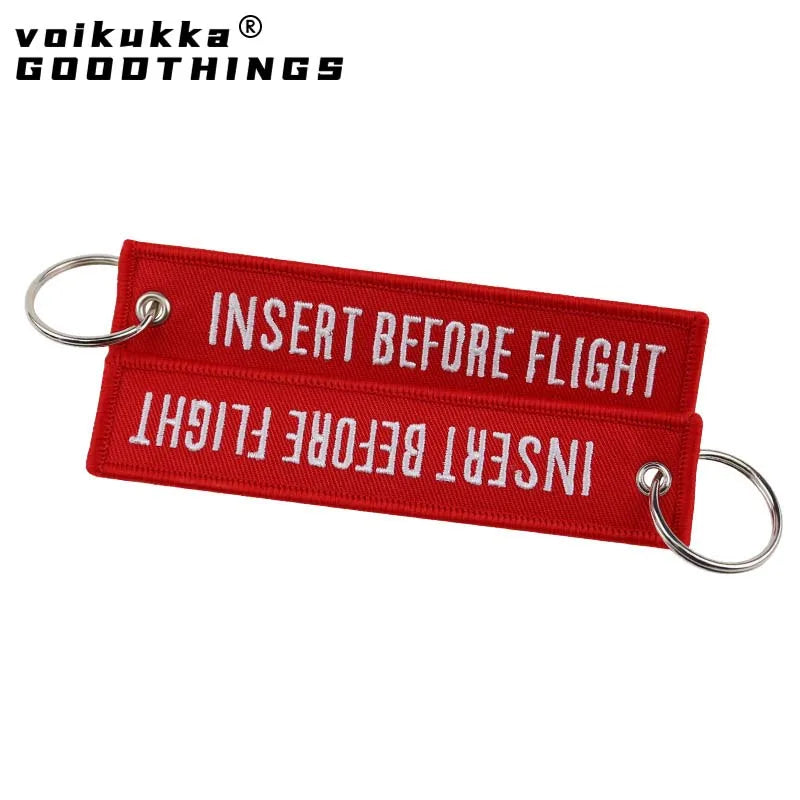 Remove Before Flight Embroidered Red Keychain Tag