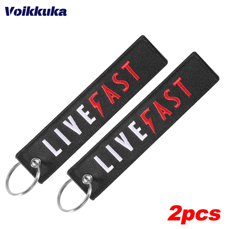 2pcs Color Live Fast Motorcycle Embroidered Keychain Tag