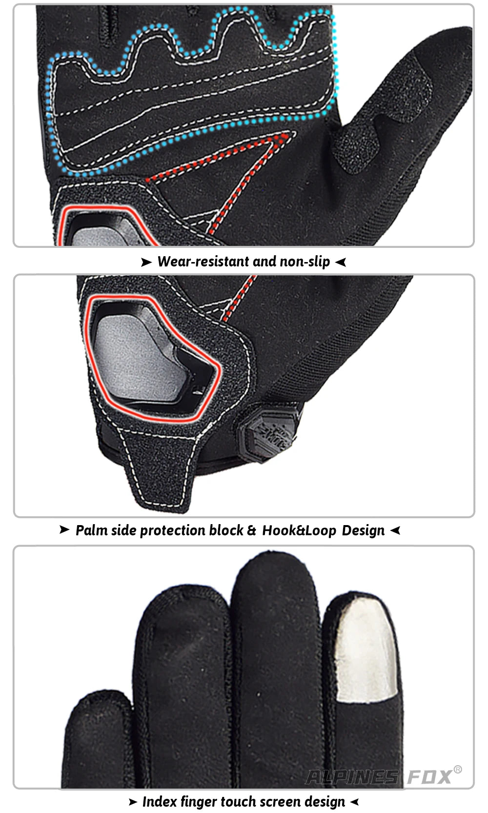 SUOMY Breathable Full Finger Racing Motorcycle Gloves Quality Stylishly Decorated Antiskid Wearable Gloves Large Size XXL Black